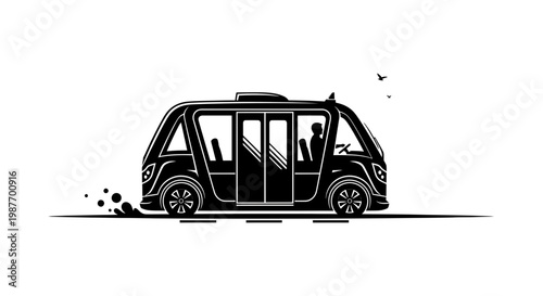 Modern Electric Shuttle Bus Vector Illustration Silhouette