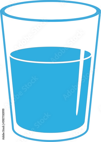 Glass of blue water represents a simple liquid symbol.