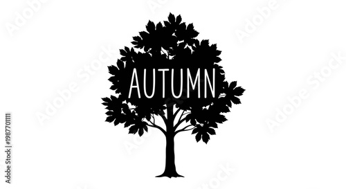 Black tree silhouette with autumn text on white background vector