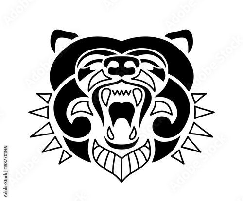 Photos Tribal bear head PNG Polynesian Maori tattoo style roaring bear transparent back