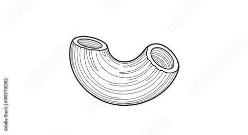 A simple line drawing of a single elbow macaroni noodle on a white background