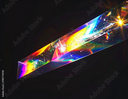 Abstract Crystal Prism Refraction with Rainbow Color Dispersion