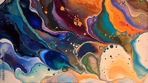 Vibrant Fluid Swirls: Abstract Acrylic Pour Art with Colorful Marbled Patterns