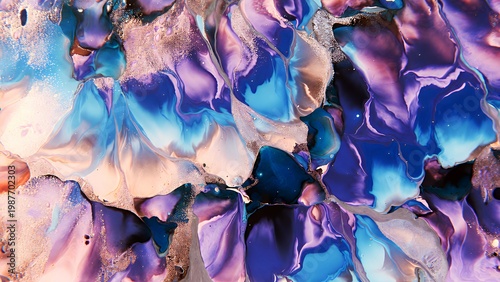 Vibrant Fluid Art: Swirled Blue Purple Abstract Acrylic Paint Design