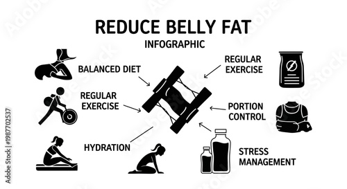 Reduce Belly Fat Infographic Vector with Exercise and Diet Tips