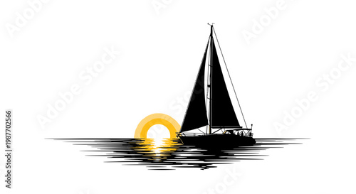 Sailboat silhouette on the sea at sunset vector illustration