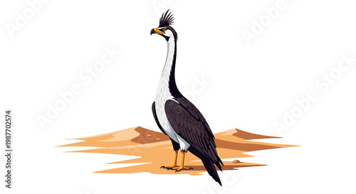 Secretary Bird Vector Illustration Standing in Desert Dunes