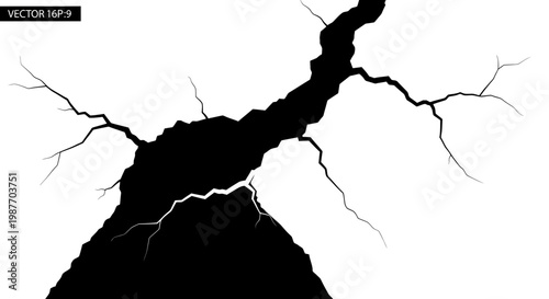 Cracked Surface Vector Illustration with Ground Rift or Wall Damage