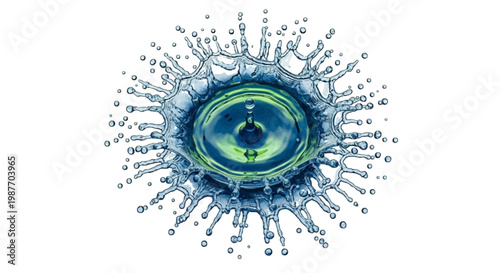 Vector illustration of water drop impact creating a crown splash on a transparent background