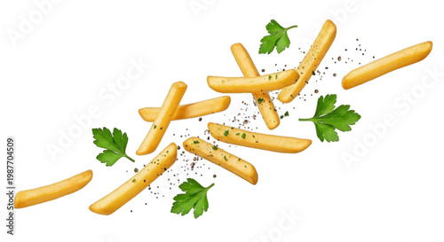 Vector illustration of french fries with parsley and black pepper on a transparent background