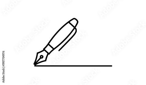 Fountain pen line icons set writing nib outline symbols office stationery vector collection