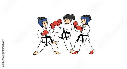 Children Girls Martial Arts Sparring Training Illustration