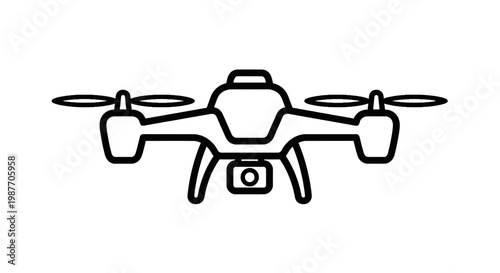 Modern Quadcopter Drone with Camera Outline Vector Illustration
