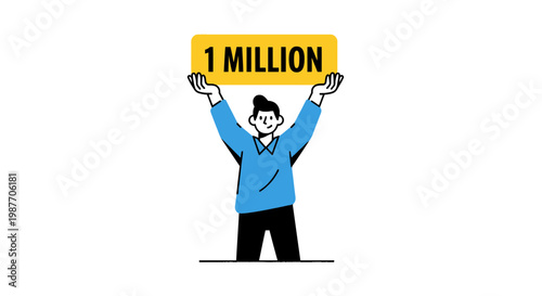 Man Celebrating One Million Milestone Holding Sign Vector Illustration