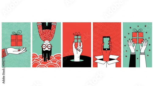 Surprise Gift Boxes with Ribbons and Mobile Phone, Festive Holiday Seasons