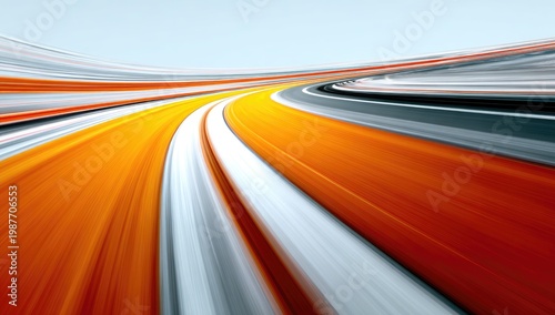Streaking orange and white lines on a highway vanishing into distance