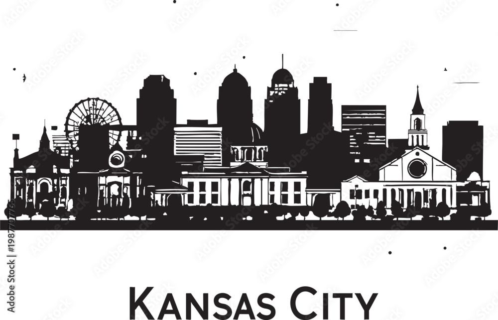 Naklejka premium Adobe Illustrator Artwork of Kansas City Skyline Silhouette Vector