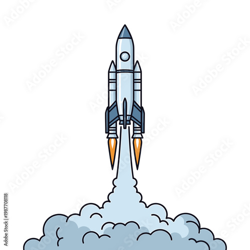 Rocket Launch Vector Illustration for Startup and Growth Concept