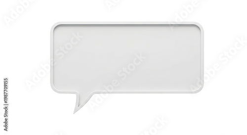 A white, three-dimensional, rounded rectangular speech bubble with a small pointing tail