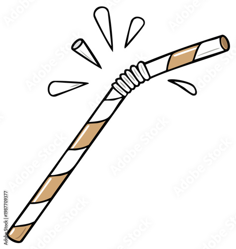 Cartoon straw with water drops, vector illustration, white background.
