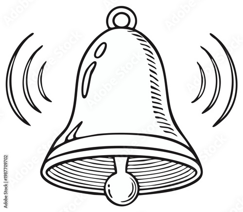 Cartoon drawing of ringing bell with sound waves illustration