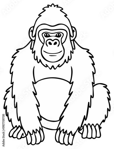 Cartoon Gorilla Sitting Front View Illustration