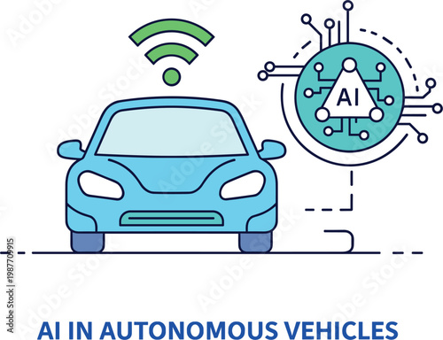 Artificial intelligence in autonomous vehicles concept with smart car sensor connectivity self driving technology vector illustration