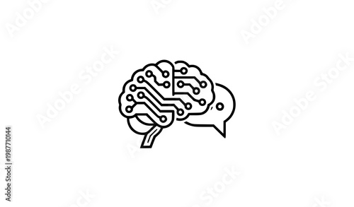 Futuristic AI assistant logo symbol abstract circuit brain chat icon vector illustration isolated on white background