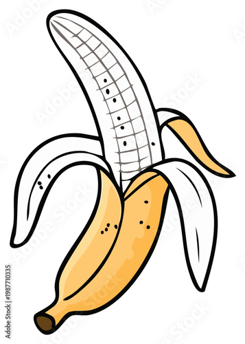Cartoon peeled banana illustration, healthy eating concept, fruit, fresh, sweet, yellow