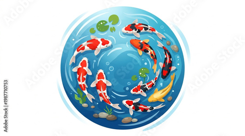 Top View of Japanese Koi Fish Swimming in Pond
