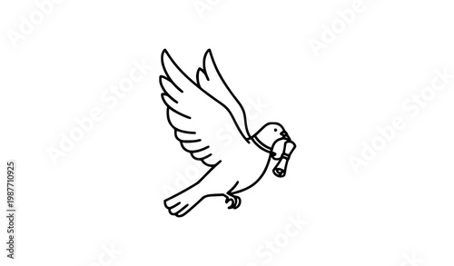 Tableau sur toile Carrier pigeon line icons set dove bird outline symbols communication vector col