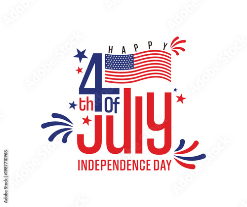 Patriotic 4th of July Independence Day celebration with flags and fireworks fourth