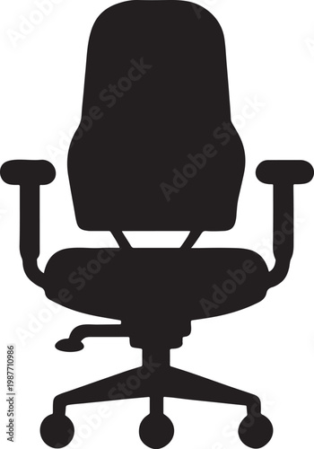 An empty, ergonomic black leather office armchair with adjustable wheels features a contemporary design isolated on a white background for business interior decor
