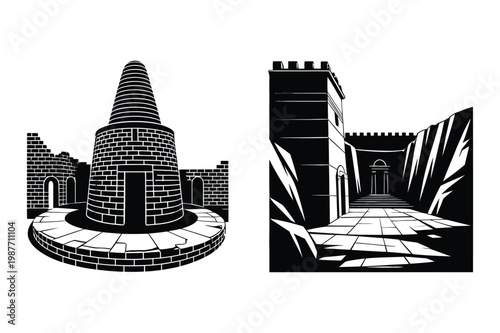 Ancient fortress and citadel architecture with fortress architecture building