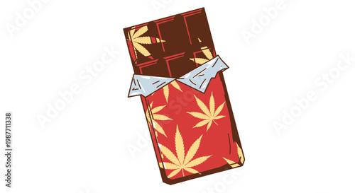 Cannabis Infused Chocolate Bar Illustration with Marijuana Leaf Pattern
