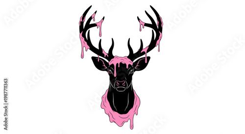 Modern Vector Illustration of a Deer Head with Dripping Pink Slime