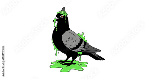 Vector Illustration of Pigeon Covered in Green Slime