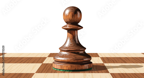 Wooden Chess Pawn Standing on Checkerboard Vector Illustration