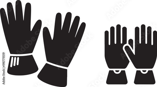 Protective gloves set in black silhouette including 2 pairs of work and winter gear icons