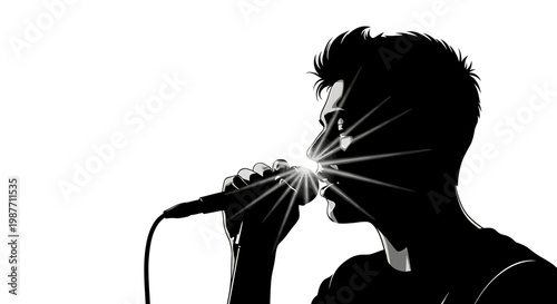 Male Singer Silhouette with Microphone Vector Illustration