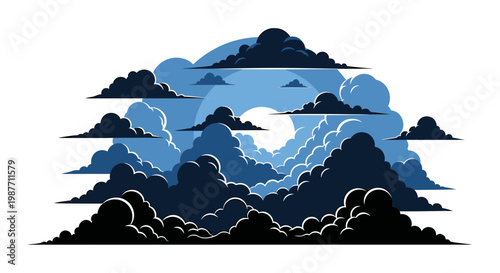 Dramatic Stormy Clouds Vector Illustration in Blue and Black