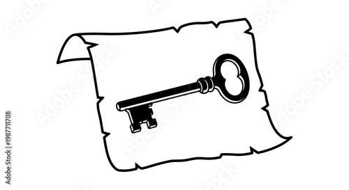 Antique Skeleton Key on Old Parchment Paper Vector Illustration