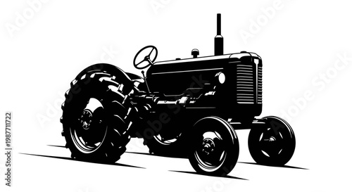 Vintage Farm Tractor Vector Silhouette Illustration