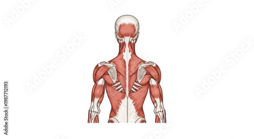 Human Back and Neck Muscular System Anatomical Vector Illustration