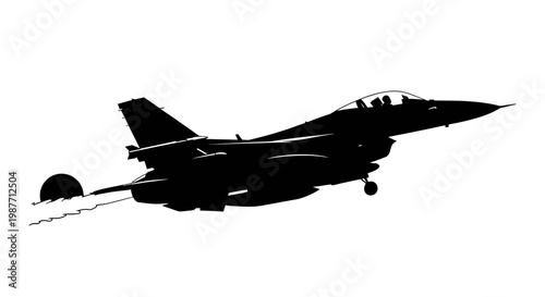 Fighter Jet Silhouette Vector Illustration in Flight