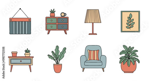 Modern Home Decor and Furniture Icon Set Vector Illustration