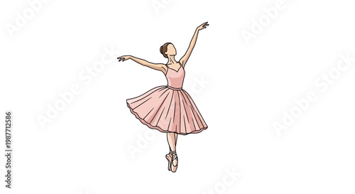 Elegant Ballerina Dancer in Pink Tutu Vector Illustration