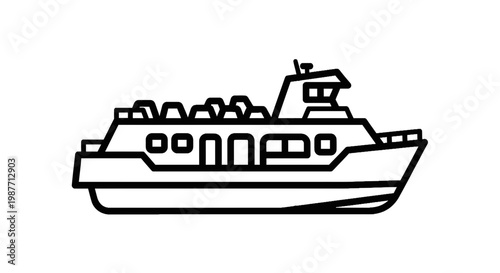 Passenger Ferry Boat Line Art Vector Illustration