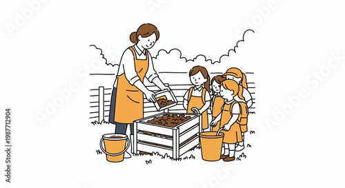 Teacher and Students Learning About Composting and Organic Recycling