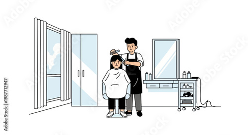 Hairdresser Cutting Hair for Female Client in Salon Illustration